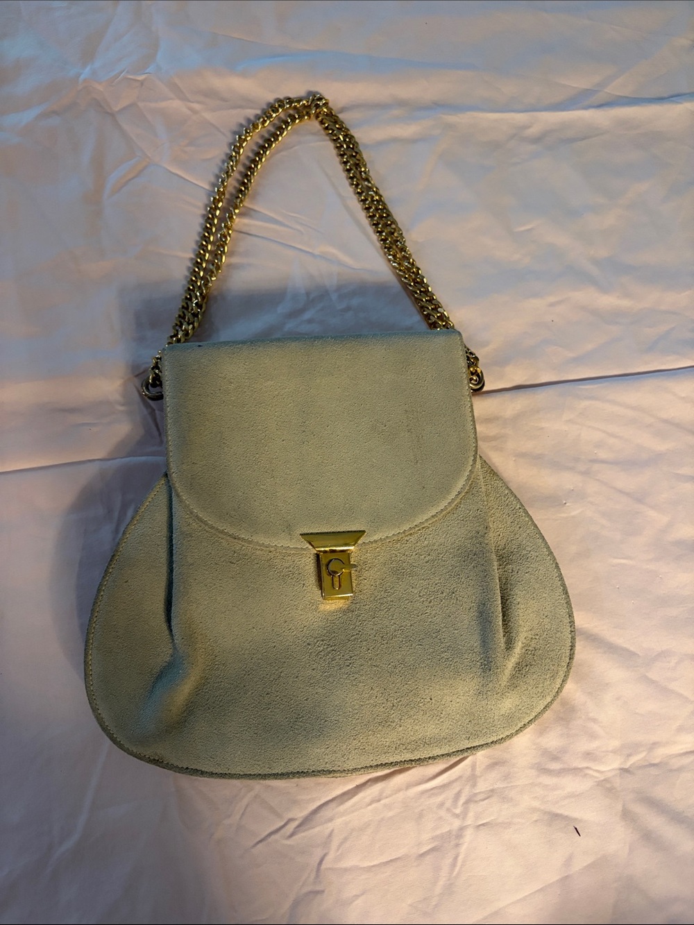 Classic Suede Chain Shoulder Bag in Light beige